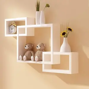 SAHARANPUR HANDICRAFTS MDF Intersecting Wall Mounted Shelf Rack Storage Unit for Home Decor Living Drawing Kids Room Set of 3 (White)
