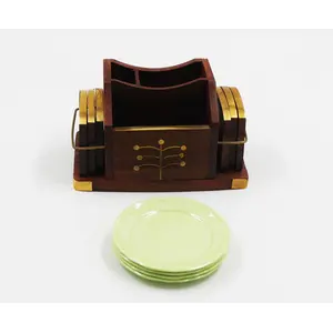 SAHARANPUR HANDICRAFTS Wooden and Melamine Coaster or Pen Holder With 6 Tea Coaster Multipurpose use