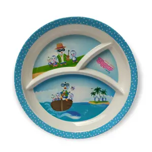 SAHARANPUR HANDICRAFTS Melamine Kids Plate | Round 3 Section 10'' Multicolor Plate with Prints for Boys and Girl | Food Serving Plate with Partition (Let's Go Summer Round Shape)