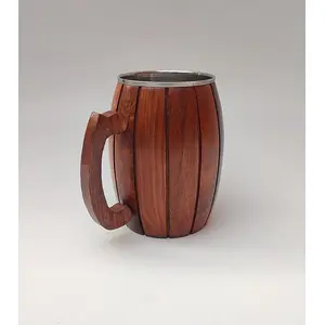 SAHARANPUR HANDICRAFTS Friendly Stainless Steel Sheesham Wooden Mug (250 ml Brown