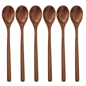 SAHARANPUR HANDICRAFTS Wooden Spoons 6 Pieces Wood Soup Spoons for Eating Mixing Stirring Cooking Long Handle Spoon with Chainese Style Kitchen Utensil Eco Friendly Table Spoon