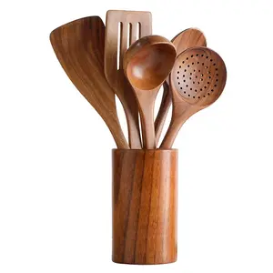 SAHARANPUR HANDICRAFTS Utensil Set for Cooking Wooden Cooking Spoons and Spatulas Set of 5 (Plus Holder)