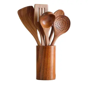 SAHARANPUR HANDICRAFTS Wooden Utensil Spoon Set FO 5 PSC with Wooden Glass.