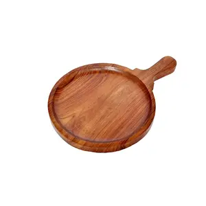 SAHARANPUR HANDICRAFTS Pizza/Snack Serving Tray Plate for Kitchen/Home Dinning/Caf/Restaurants - (Sheesham Wood Size: 9 Inches)