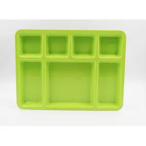 SAHARANPUR HANDICRAFTS Melamine Plate | Rectangular 7 Section Plate | Food Serving Plate with Partition (Green 7 Section Plate)