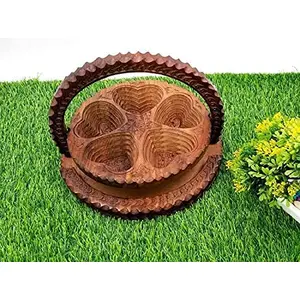 SAHARANPUR HANDICRAFTS Wooden Folding Dry Fruit/Biscuit/Namkeen Basket Dining Table Decor Decorative 12" Inch Round for Kitchen (Dry Fruit Box)