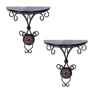 SAHARANPUR HANDICRAFTS Set of 2 Beautiful Wood & Wrought Iron Fancy Wall Bracket (L x W x H in Inches- 8x4 x9 Each)
