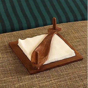 SAHARANPUR HANDICRAFTS Wooden Paper Tissue Fish Shaped Napkin Stand with Tooth Pick Holder for Kitchen Counter Tops Dinner Tables Storage and Organization Home Office - Brown