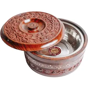 SAHARANPUR HANDICRAFTS Insulated Wooden Casserole/Chapati Box -Set of 1 (Sheesham Wood Diameter: 9 inches approx.)