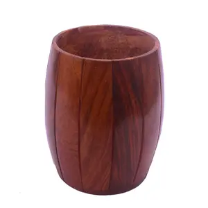 SAHARANPUR HANDICRAFTS Sheesham Hand Crafted Embellished Barrel Design Pen/Pencil/Stationary Stand/Holder Cum Artificial Flower Pot/Vase