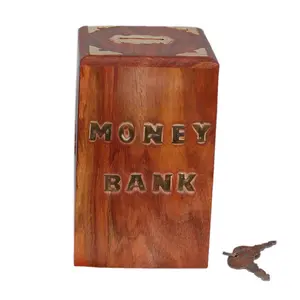 SAHARANPUR HANDICRAFTS Wooden Money/Piggy Bank Money Box Coin Box with Carved Design for Kids/Children. with Lock