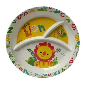SAHARANPUR HANDICRAFTS Melamine Kids Plate | Round 3 Section 10'' Multicolor Plate with Prints for Boys and Girl | Food Serving Plate with Partition (Fisher Price Round Shape)