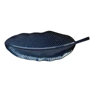 SAHARANPUR HANDICRAFTS Melamine Banana Leaf Platter 14" (Blue Colour)
