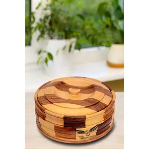 SAHARANPUR HANDICRAFTS Wooden Casserole| Chapati Box| Chapati Box for Kitchen| Hotpot Roti Box| Casserole for Kitchen| Serving Casserole Set| Hotpot for Chapati- Brown Tableware Serveware