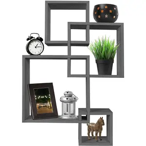 SAHARANPUR HANDICRAFTS 4 Cube Intersecting Wall Mounted Floating Shelves (Gray Finish)12.5 x 12.5 x 4.5 inches