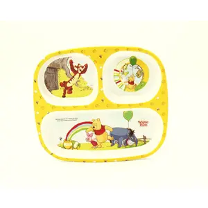 SAHARANPUR HANDICRAFTS Melamine Kids Plate | Rectangular 3 Section Multicolor Plate with Winnie The Pooh Prints | Food Serving Plate with Partition (Winnie The Pooh)