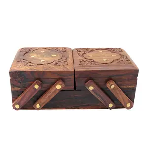 SAHARANPUR HANDICRAFTS Jewellery Box for Women Wooden Flip Flap Flower Carved Design Handmade Gift 8 inches