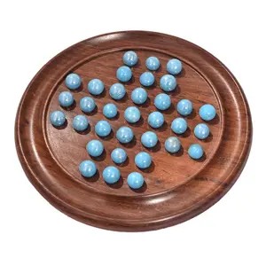 SAHARANPUR HANDICRAFTS Hand-Crafted Wooden Board Marbel Solitaire Game for Kids (Sheesam Wood Brown Diamter: 10 inches)