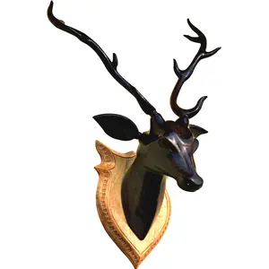 SAHARANPUR HANDICRAFTS -Home Decor Item Deer Head50 cm high (After Fitting) Wooden Handicraft showpieces Product for Wall Decoration. (Black (70 Cm))