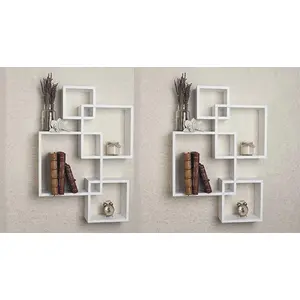 SAHARANPUR HANDICRAFTS Intersecting Wall Shelf for Wall Decoration/Wall Shelves/Wall Rack for Home Decor/Book Shelf for Office Decor (White)