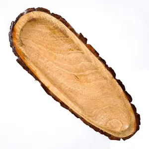 SAHARANPUR HANDICRAFTS Mango Wood Handmade & Handcrafted Wooden Serving Tray (40 x 16 x 2.5 cm)- Wooden Tray Papaya Design Oval