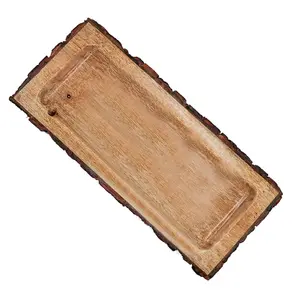 SAHARANPUR HANDICRAFTS Mango Wood Tray Multipurpose Handmade & Handcrafted Serving Tray Rectangular Wooden Nested Platter - Size (37 x 17 x 2.5cm)