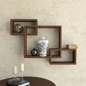 SAHARANPUR HANDICRAFTS MDF Intersecting Wall Mounted Shelf Rack Storage Unit for Home Decor Living Drawing Kids Room Set of 3 (Brown)