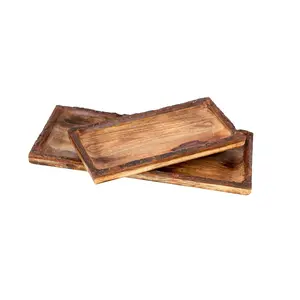SAHARANPUR HANDICRAFTS Wooden Serving Trays | Handmade Food Serving Tary for Office Home(Pack of 2)