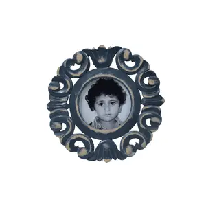 Saharanpur Handicraft Vintage Round Look MDF Wooden White Table Photo Frame | Best to Gift Home Dcor Office Table Dcor Inner Size :4x4 inch (Design 4)