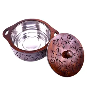 SAHARANPUR HANDICRAFTS Hand-Crafted Genuine Sheesham Wooden Casserole/Chapati/Roti Serving Box with Stainless Steel Container (11 Inches)