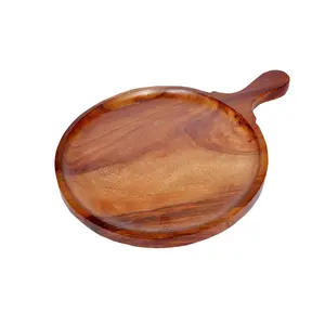 SAHARANPUR HANDICRAFTS Hand-Crafted Wooden Pizza & Snack Serving Plate/Tray/Dish for Kitchen/Home/Caf/Restaurants (Rose-Wood Set of 1 Size: 12 Inches)