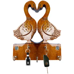 SAHARANPUR HANDICRAFTS - Home Decor Wooden Handicraft Bird Key Holder (18 cm x 13 cm x 1.5 cm Brown)- 5 Hooks