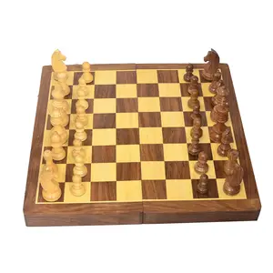 SAHARANPUR HANDICRAFTS Classical Youth 16" X 16" inches Wooden Chess Folding Board Game Set- Home/School/College/Tournament Chess Board- Premium Wood Quality