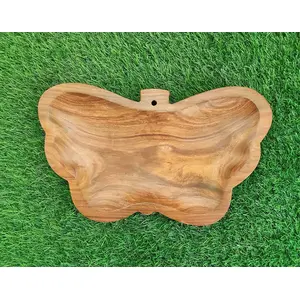 SAHARANPUR HANDICRAFTS Snack Serving Butterfly-Design Plate/Tray/Dish for Kitchen/Home/Caf/Restaurants (Sheesham Wood Set of 1)