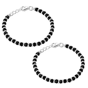 Kukshya 925 Traditional Silver & Black Beads Baby Nazariya in Pure 92.5% Pure Sterling Silver - One Pair