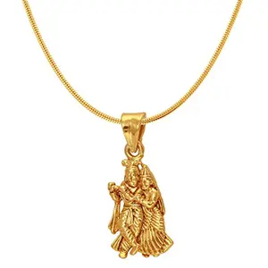 Mahi Women's Exa Collection Radha Krishna Gold Plated Religious God Pendant with Chain