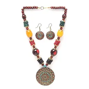 Shining Diva Fashion Latest Stylish Traditional Tibetan Pendant Necklace Jewellery Set for Women (13208s), One, Metal, No Gemstone