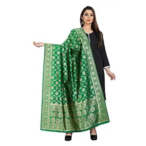 SAMEEHA  Jacquard Banarasi Silk with Resham work Dupatta for Women - Free Size (Green)