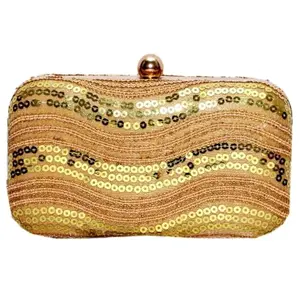 Amerie Fashions Women's & Girls Golden Sequins Clutch for Party Wedding, Gold