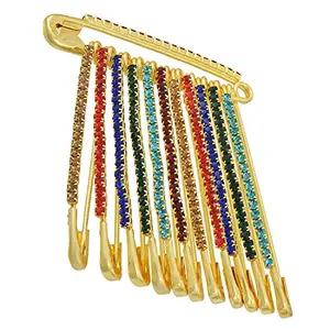VAMA Multicolor Stone Saree Pins Brooch Set For Sari Pleats Holding Pallu Lehanaga Dresses