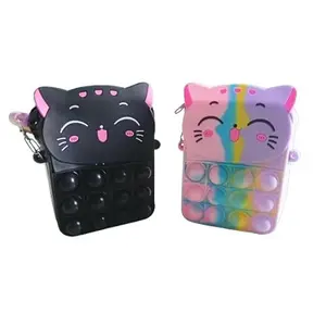 ZOKCY® (Pack of 2 Pcs Cute Cat Small Pop Purse/Pop Purse for Girls With chain/Shoulder Bag Fidget Toys/Birthday return Gift/Stylish Cross Body Pop Purse for Girls/Handbag/Silicone Bag Pop for Girls,