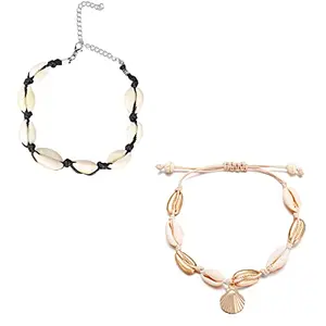 Fabula by OOMPH Jewellery Combo of 2 Sea Shell Charm Bohemian Fashion Anklet For Women & Girls