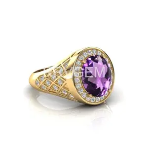 RRVGEM amethyst ring 4.50 Ratti Handcrafted Finger Ring With Beautifull Stone katela/jamuniya ring Gold Plated unisex, Gold plated, Amethyst