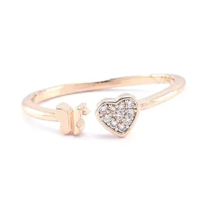 SAYONAM FASHION Rose Gold Heart Shaped Stainless Steel Rings, Stainless Steel, No Gemstone