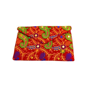 Sutliyan Ravishing Handmade Embroidery Regular Velvet Clutch (8 * 12 Inch), Red, M