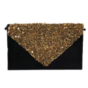 Amerie Fashions Embroidered Envelope Velvet Black Clutch | Ladies Purse Handbag (Brown), Black