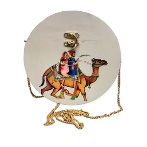 Kailash Enterprises Women's Handmade Wooden rajasthani camel design Printed Ethnic Clutch Bag/Bridal Purse/Handbag_Crossbody Sling Bags for Party (7.5 Inch), Multicolour, M