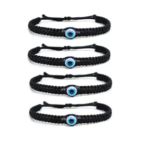 HANDMADE Evil Eye Charms Black Thread ADJUSTABLE BRACELET FRIENDSHIP BAND FOR WOMEN MEN Nazar Bracelets (4 pieces) DO@487, ADJUSTABLE, Thread, No Gemstone