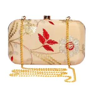 Amerie Fashions Women's & Girls Golden Floral Box Clutch for Party Wedding, Gold