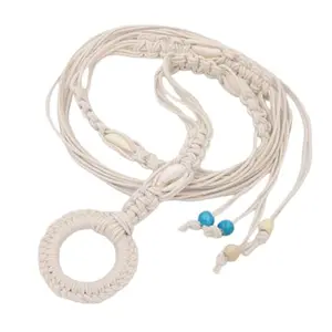 ANI Accessories 1 pcs Macrame Girls Casual Braided Ring Boho Style Rope Beads Shell Decoration & Ring Waist Cord Belt, Suitable For Travel Party, white, Free Size